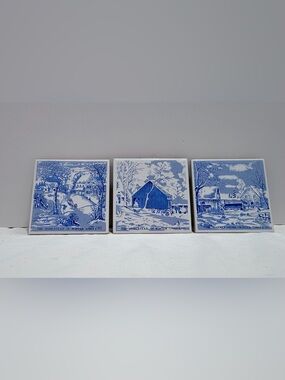 Vintage Ceramic Coasters Currier & Ives